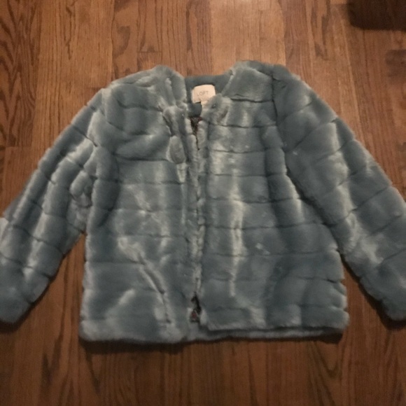 The Loft blue faux fur jacket NWT size PM - Picture 2 of 7